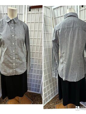 J.Crew/Dana Buchman,Grey Plaid Classic Blouse+Black Knee-Length Skirt Set,Sz M.!